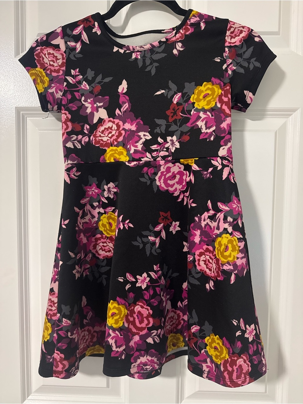 wonder nation Black Floral Fit-and-Flare Dress with Pink & Yellow Blooms